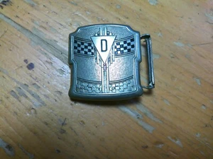 ANTIQUE VTG 1921 GIANT GRIP INITIAL D BELT BUCKLE SILVER RACING FLAGS ART DECO - Picture 1 of 5