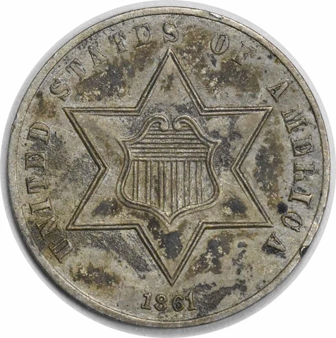 1861 Three Cent Silver AU Uncertified #150 Cover