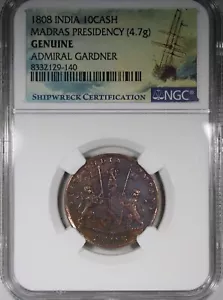 1808 India 10 Cash Madras Presidency NGC Genuine Admiral Gardner 4.7 grams - Picture 1 of 2