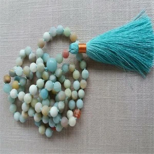 8 mm Amazonit Edelstein 108 Perlen Mala Quaste Halskette Spiritua Armband Gebet - Bild 1 von 8