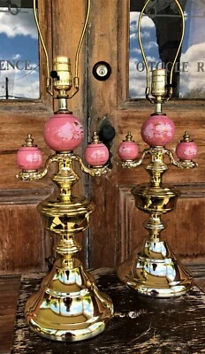 Vintage Pink and Golden Table Lamp Set of 2 - Imagem 1 de 4