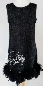 VINTAGE 60S 70S MARIBOU TRIM SPARKLE FLAPPER DRESS COSTUME SZ M L 8 10 12 - Picture 1 of 6