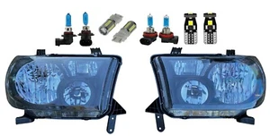 Faros negros con esquinas euro bombillas LED para 07-13 Toyota Tundra 08-17 Sequoia - Imagen 1 de 2