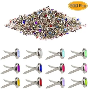 200pc Metal Brad Paper Fastener Rhinestone Leg Nails for School Craft DIY Tool - Picture 1 of 5