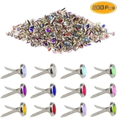 200pc Metal Brad Paper Fastener Rhinestone Leg Nails for School Craft DIY Tool - Image 1 of 4