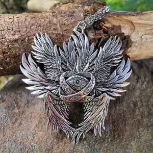 Evil-Eye Seraphim Jewelry Vintage Silver Look Nazar Hamsa Pendant Necklace - Picture 1 of 5