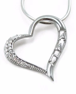 Alpha Delta Pi Sterling Silver Heart Pendant with simulated diamonds, NEW!!! - Picture 1 of 2