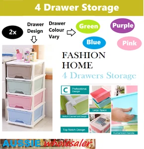 2 pcs 4 Tier Drawer Storage Organiser Plastic level Office Box Cabinet Coloured - Picture 1 of 2