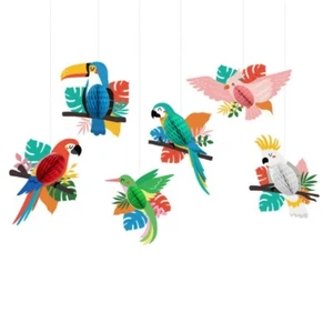 Hawaiian Party Tropicals Bird Honeycombs Paper Cutouts Parrot Hangings - Picture 1 of 8
