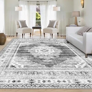 New-Boho Area Rug 5x7 Rug: Washable Non-Slip Vintage Rugs Chenille Print Rug Sof - Picture 1 of 8