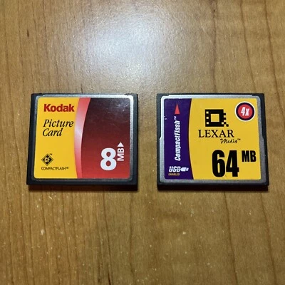 Lexar 64MB Compact Flash 4x Speed Memory Card and Kodak Picture Card 8MB - Image 1 of 3