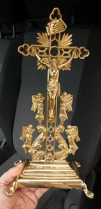 Antique french rare bronze crucifix angels lion paws religious rare - Picture 1 of 8
