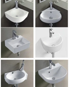 Keramikwaschbecken Eckwaschbecken oval eckig Wandmontage Wand klein Halbkreis - Bild 1 von 39