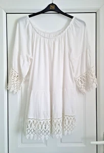 Fab White Tunic Top, Lace Trim, 3/4 Sleeve, 100% Cotton, Scoop Neck, Size 22/24 - Picture 1 of 10