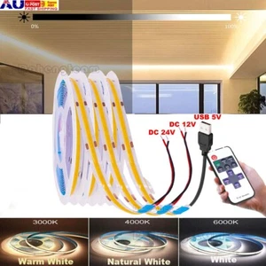 5V 12V 24V COB LED Strip Light Flexible Tape Lights Home DIY Lighting Warm White - Picture 1 of 17