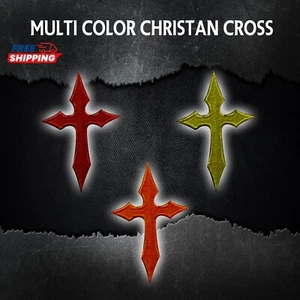 CHRISTIAN CROSS iron-on PATCH embroidered MULTI COLOR 3 PICE SET JESUS BIKER - Picture 1 of 2