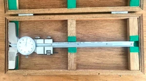 SCHERR TUMICO 6" DIAL DEPTH GAUGE IN ORIGINAL WOOD CASE - Picture 1 of 2