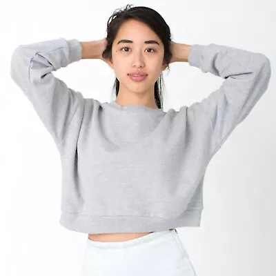 Women's American Apparel Grey Crop Jersey Cotton Fleece Sweatshirt One Size • 13.43€