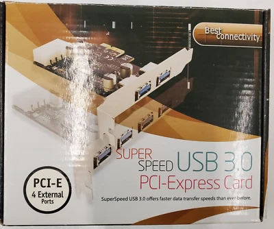 USB3.0 High Speed 4 Port USB 3.0 PCIe x1 Expansion VLI VL80x Chipset Molex Power - Image 1 of 2