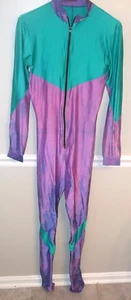 Vintage MSH Sport lila grün Einteiler Steigbügelhose Leggings Größe S gebraucht, in einwandfreiem Zustand - Bild 1 von 7
