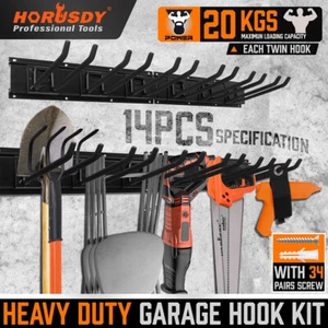 Garage Tool Organization 9pc Double Hooks Holder 64" Utility Rack Wall Mount - Picture 1 of 10