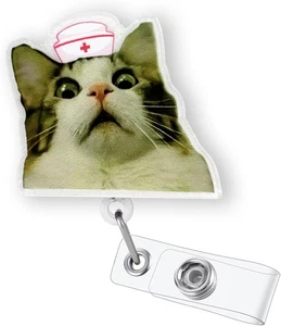 Bobine d'insigne mème chat drôle rétractable pour infirmière étudiante en soins infirmiers RN CNA LPN & Med - Photo 1/6