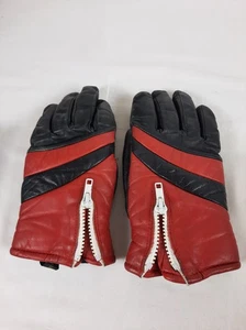 Vintage motorcycle gloves size medium - 1970s 1980s - red & black leather - Picture 1 of 6