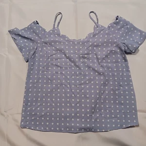 Monteau Los Angeles blau/weiß gepunktet Tunika Bluse Top Größe Medium  - Bild 1 von 4