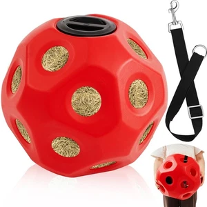 15.75 in Red Slow Feed Hay Ball for Horses | Interactive Toy & Feeder with Strap - Picture 1 of 6