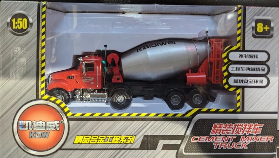 KDW 102437 1:50 Die Cast KDW Kaidiwei Red & Silver Cement Mixer Truck - Image 1 of 1