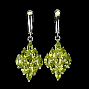 Mother Day 925 Silver Earrings Marquise Peridot 7x3.5mm Natural Gemstone - Picture 1 of 13