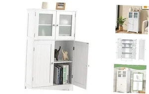 Storage Cabinet with Doors - Bathroom Floor Cabinet, Freestanding Tall White - Picture 1 of 8