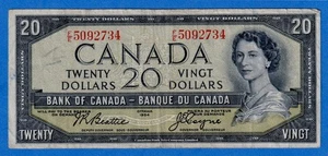 Canada $20 1954 BC-41a / P-80a - QE II - Circulated Note  F/E 5092734 - Picture 1 of 4
