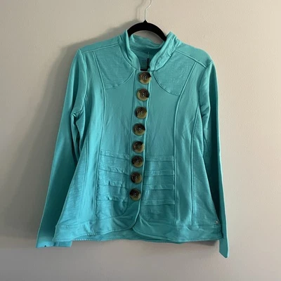 Blazer militar neon Buda feminino M malha elástica botão artístico frente manjericão novo com etiquetas - Imagem 1 de 4