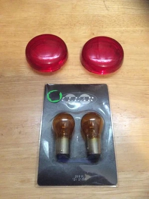 Cubierta de señal de giro Harley Davidson roja par de dos con bombillas USADAS Foto 1 de 2