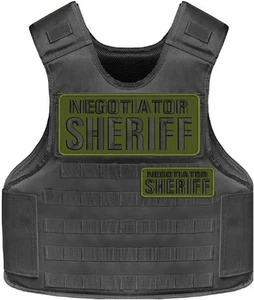 NEGOTIATOR SHERIFF 2 EMBROIDERY PATCH 4X10 AND 2X5 VELCR@ ON BACK BLACK ON OD G - Picture 1 of 2