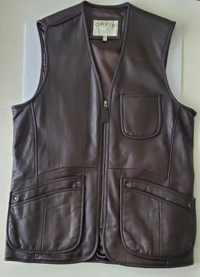 Vintage Orvis Brown Leather Mens Outdoor Hunting Safari Field Vest / Jacket sz L - Image 1 of 4