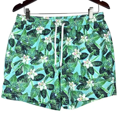 Pantalones Cortos Onia Charles 5" Para Hombre Medianos Arrecife Azul Verde Estampado Floral Hawaiano Foto 1 de 4