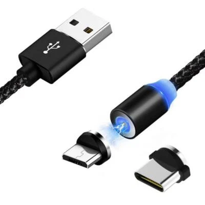 USB 360° Round LED Magnetic Charging Cable Micro USB, USB Tyep C, and iPhone - Image 1 of 4