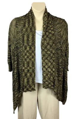 Kaktus Cardigan Sweater Size XL Brown Green Open Front 3/4 Sleeve Stretch Office - Image 1 of 4