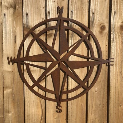 Rusty COMPASS Sign Metal Home Shop Garden Ornament Wall Art Decoration Feature - Image 1 of 3
