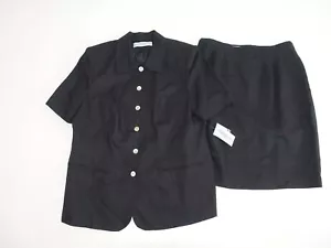 Amanda Smith Women's Skirt Suit Size 16W NWT Black 100% Linen Short Sleeves 16 - Picture 1 of 13