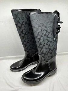 Coach Women's Tristee Black Logo Lace Up Canvas Corset Rain Boots W 8B - Picture 1 of 17