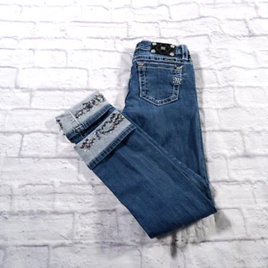 Miss Me Cuffed Skinny Embellished Low Rise Womens Blue Jeans 26x27 - Picture 1 of 16