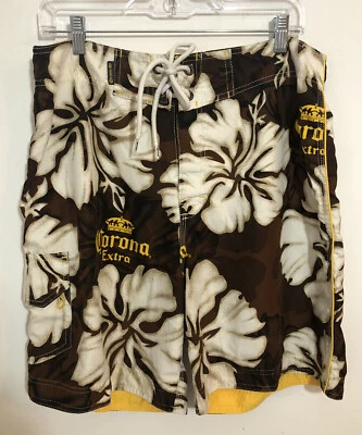 Corona Extra Мужские Большие 34 Шорты Сундуки Гавайские Карманы Коричневый Цветочный - Изображение 1 из 4