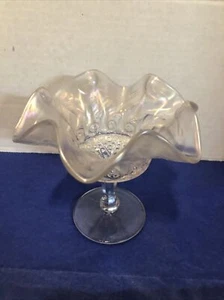 Vintage White Iridescent Carnival Glass -Question Mark-5” Compote By Dugan - Picture 1 of 7
