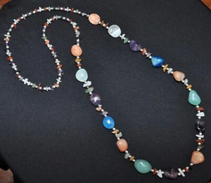 Vintage Gemstone Long Single Strand Assorted Stone Beaded Necklace 36”, Gift - Picture 1 of 9