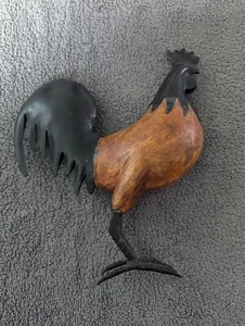 VTG Wood Cast Iron Rooster Farmhouse Figurine Garden Decor Statue - Picture 1 of 7