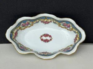 Porcelaine Imperial Limoges France Blue Band Pink Rose Relish Dish 22k - Picture 1 of 8