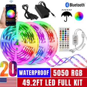 65.6FT LED Strip Lights RGB 5050 Bluetooth Music Color Changing Room Fairy Light - Picture 1 of 16